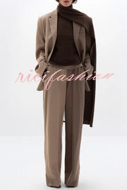 Girl Boss Avant-garde Contrast Colors Lapel Boyfriend Blazer and Pocketed Wide Leg Pants Set