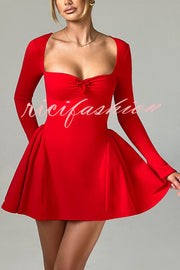 Paris Dream Sweetheart Knotted Neck Long Sleeve Stretch Mini Dress