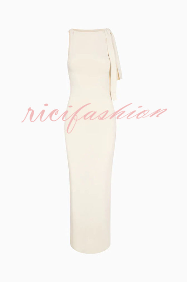 Buttery Soft Knotted Boat Neck Stretch Maxi Dress