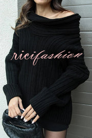 Fashionable Irregular Collar Loose Casual Knitted Sweater