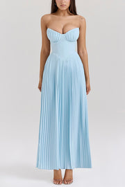 Romantic and Elegant Pleated Strapless Maxi Dress