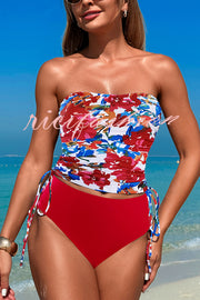 Unique Print High Waist Tie-Stretch Two-Piece Bikini Swimsuit