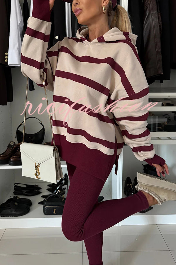 Fashion Loose Casual Hooded Long Sleeve Sweatshirt and Elastic Waist Leggings Set