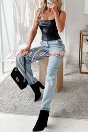 Blowing Your Mind Slit-Front Wide Leg Pocket Rhinestone Jeans