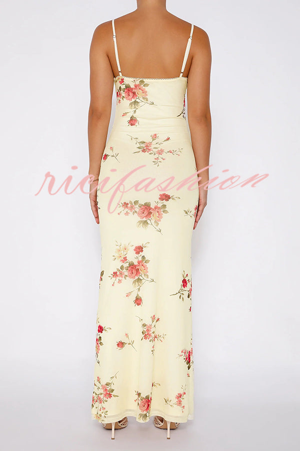 Reveling in The Unknown Floral Print Slip Stretch Maxi Dress