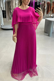 Ready for Holiday Cape Sleeve Tie-up Pleated Maxi Dress