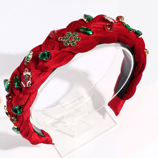 Christmas Tree Snowflake Decoration Wide Braid Rhinestone Headband