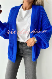 Solid Color V-neck Long-sleeved Casual Knitted Cardigan