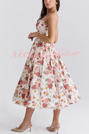 Fairy Tale Gorgeous Italian Rose Print Tulle Pocketed Slip Midi Dress