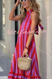 Roxane Linen Blend Striped Halter Neck A-line Maxi Dress