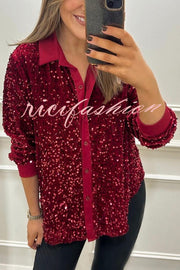 Fashion Velvet Sequined Loose Casual Long-sleeved Shirt