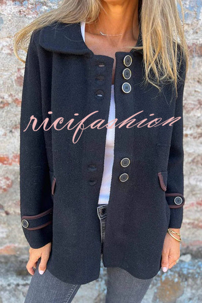 Solid Color Lapel Long Sleeve Button Loose Coat