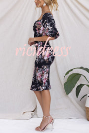 Midnight Beauty Floral Smocked Midi Dress