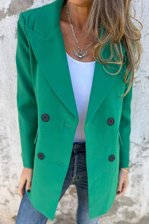 Solid Color Lapel Long Sleeve Pocket Blazer