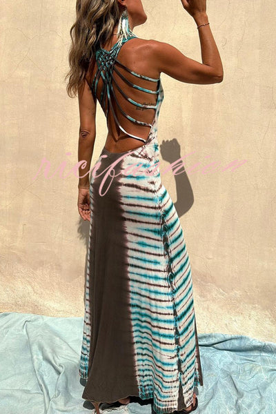 NIL Tie-dye Print Back Lace-up Stretch Maxi Dress