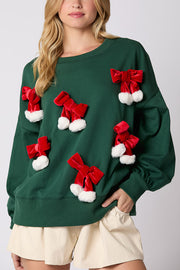 Christmas Bow Embellished Casual Long-sleeved Sweatshirt