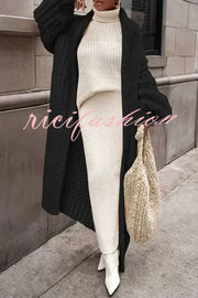 Embrace The Cold Solid Color Long Sleeve Knitted Loose Maxi Cardigan