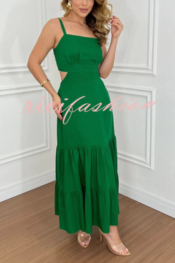 Solid Color Sleeveless Pleated Back Waist-baring Maxi Dress