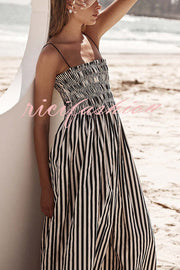 Mariela Stripe Smocked Bust Pocketed Slip Loose Maxi Dress