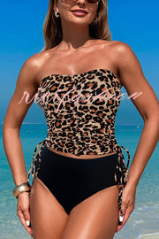 Unique Print High Waist Tie-Stretch Two-Piece Bikini Swimsuit