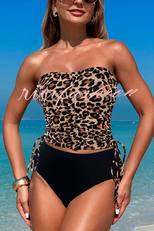 Unique Print High Waist Tie-Stretch Two-Piece Bikini Swimsuit