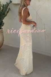 Knitted Sexy Backless Argyle Pattern Slim Fit Maxi Dress