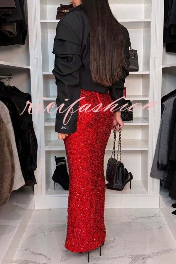 Let’s Celebrate Sequin High Rise Fishtail Maxi Skirt