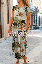 Ada Ethnic Floral Pocketed Daily /vacation Stretch Midi Dress