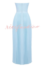 Romantic and Elegant Pleated Strapless Maxi Dress