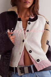 Stylish Contrasting Crew Neck Buttoned Knitted Cardigan