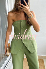 Extra Dose of Confidence Off Shoulder Button Top and Straight Pants Set