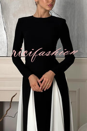 Getting Glam and Elegant Panelled Tulle Long Sleeve A-line Maxi Dress