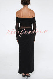 Exquisite Sexy Mesh Patchwork Off Shoulder Cutout Ruched Maxi Dress