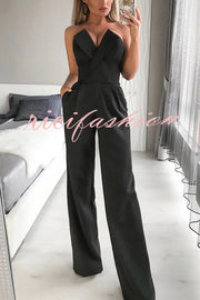 Tuxedo-style Off Shoulder Pocket Wide Leg Formal Jumpsuit