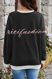 Fashionable Contrasting Color Loose Long-sleeved Casual Sweatshirt