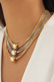 Geometric Ball Multi-layer Chain Stacked Simple Necklace