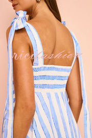 Treasured Times Stripe Print Tie-up Shoulder Pocketed A-line Maxi Dress