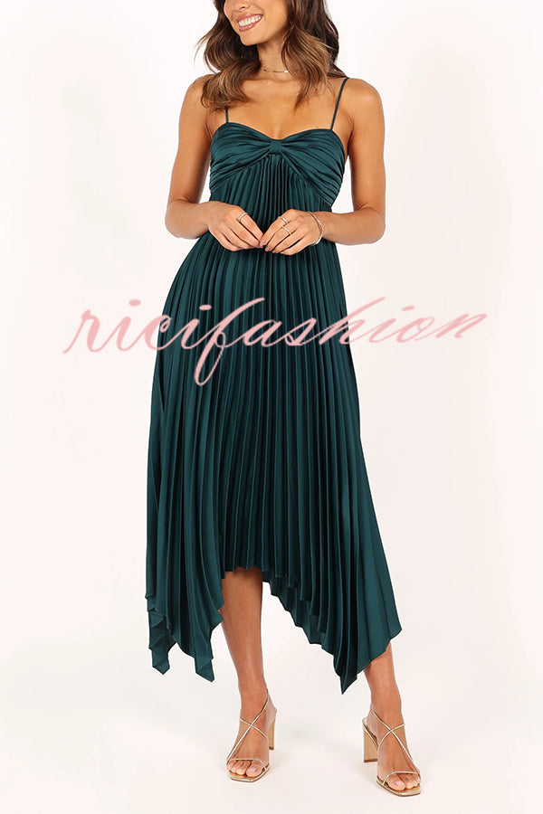 Solid Color Sexy Suspender Pleated Irregular Midi Dress