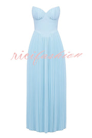 Romantic and Elegant Pleated Strapless Maxi Dress