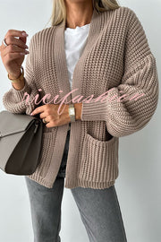 Solid Color V-neck Long-sleeved Casual Knitted Cardigan