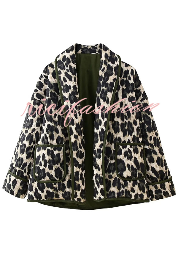 Leopard Print Loose Lapel Pocket Jacket