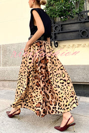 Stylish Leopard Print Elegant Large Hem Maxi Skirt