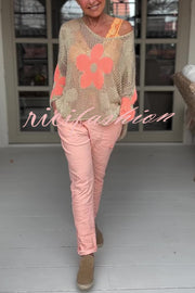 Embroidered Flower Hollow Long-sleeved Holiday Loose Knitted Top