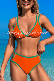 Contrast Color Lace-up Stretch Two-piece Bikini Swimsuit