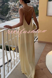 Sexy Satin Cutout Sling Backless Maxi Dress