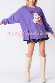 Halloween Cartoon Ghost Sequin Loose Casual Sweatshirt