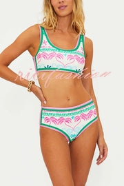 Dream Pool Day Tropical Unique Print Stretch Bikini Swimsuit