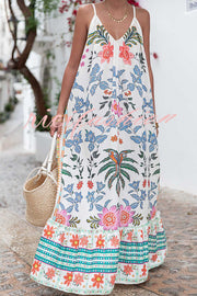 Marisol Linen Blend Unique Print A-line Slip Loose Maxi Dress