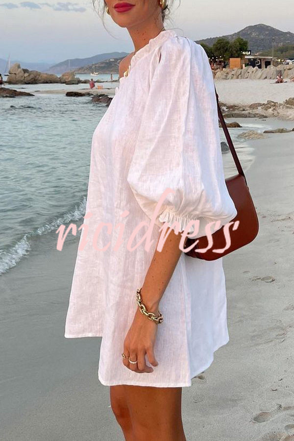 A Moment for Beach Linen Blend One Shoulder Loose Mini Dress