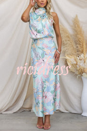 Love In The Garden Floral Halter Neck Elastic Waist Maxi Dress